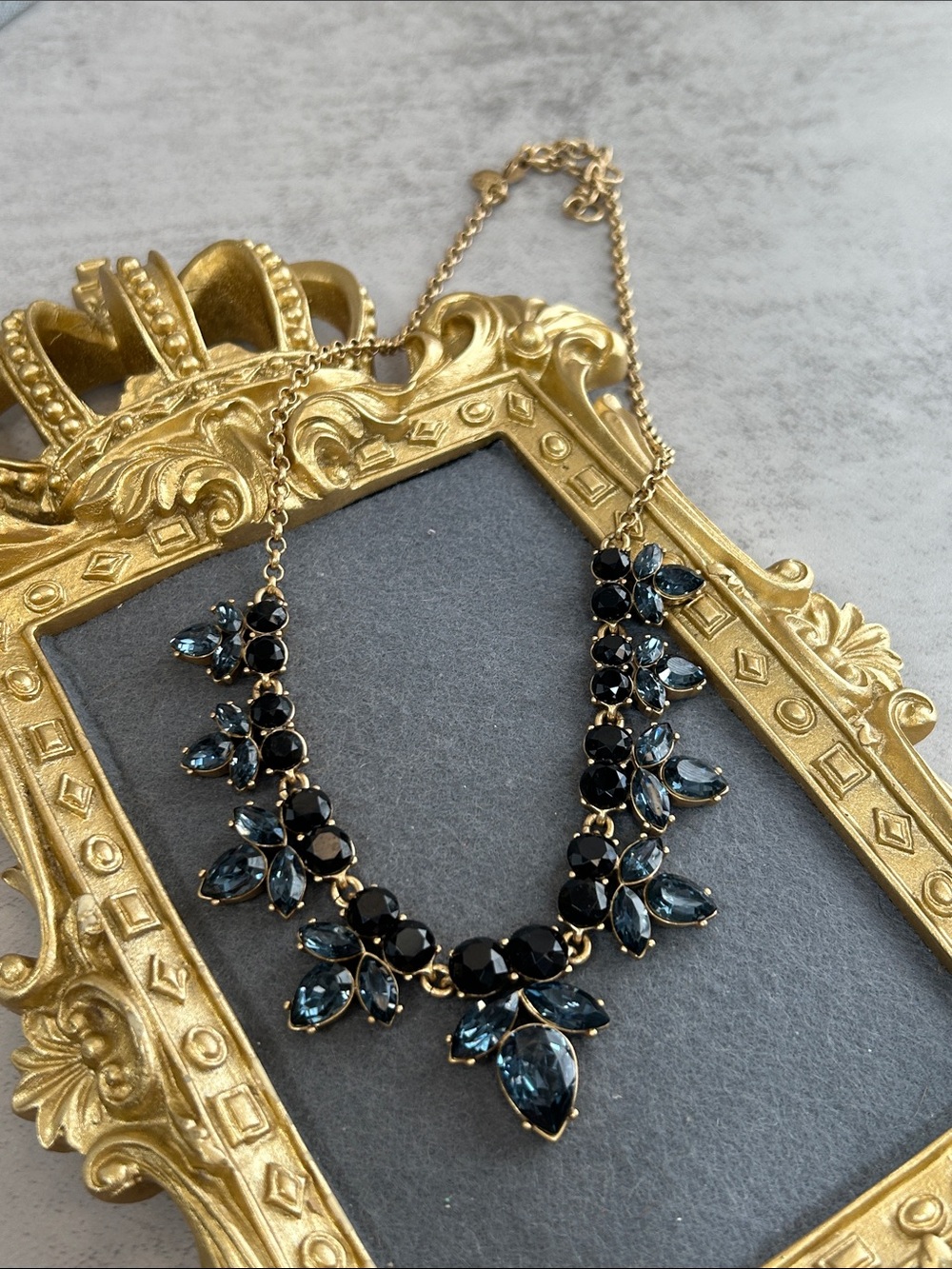 J. Crew Gold-Tone Necklace with Deep Blue & Black Crystals